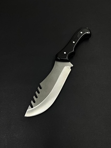 Cuchillo de Hoja Fija de Acero Inoxidable para Caza y Camping, Borde Parcialmente Dentado, Mango de Micarta Negra, Funda de Cuero - Jexa Jexa-HC-197 - Product Image 2