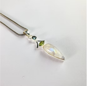 Élégant pendentif en argent 925 avec pierres précieuses multiples, pierre de lune naturelle en forme de poire, cadeau de bijoux d'anniversaire pour elle - Product Image 3