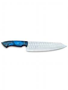 Couteau de chef artisanal en acier inoxydable avec manche en résine bleue, outil de préparation culinaire - Product Image 1