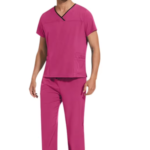 Conjunto de Uniformes Médicos para Hombre, Top Elástico con Cuello en V, Pantalones con Cintura Elástica y 6 Bolsillos, Uniforme de Enfermero - Product Image 1
