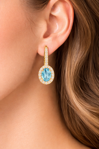 <b>Blue</b> Topaz Oval <b>Earrings</b> 925 Sterling Silver Handmade Gemstone Halo Gold Plated <b>Earrings</b> For Women Jewelry - Product Image 5