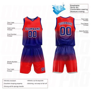 Uniformes de basketball réversibles sur mesure en tissu mesh respirant à trous de riz, rouge royal, avec impression par sublimation - Product Image 2