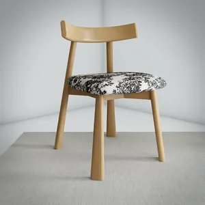 Chaise de salle à manger moderne en bois avec dossier incurvé et assise rembourrée imprimée pour café, cuisine, restaurant et mobilier de maison - Product Image 6