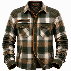 High Quality Men's Motorcycle <b>Flannel</b> Shirt Custom Logo Breathable Winter Protective Riding <b>Jacket</b> Quilted Plaid Outerwear - Product Image 2