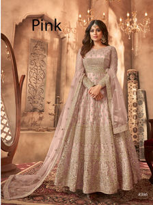 Anarkali longue style indien et pakistanais, en tissu filet papillon et broderies miroir, avec dupatta à bordure dentelle en rayonne, prêt-à-porter - Product Image 2