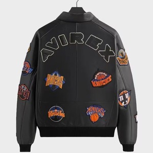 Kith X Avirex New York Knicks Leather Bomber Jacket Windproof <b>Heated</b> Eco-Friendly Black Patch Varsity Premium Streetwear <b>Coat</b> - Product Image 4