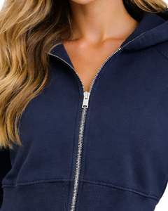 Sudadera Corta con Cremallera para Mujer, Manga Larga, Informal, de Felpa Suave, Estilo Urbano, Color Azul Marino, Moda Otoño Invierno - Product Image 6