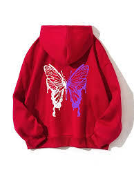 Sweat à capuche bleu royal avec motif papillon |   Pull à imprimé graphique Y2K surdimensionné |   Vêtements de rue en polaire épaisse - Product Image 3