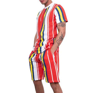 Ensembles deux pièces unisexes d'été, t-shirts à manches courtes et shorts à jambes larges, imprimés unis, 100% coton respirant et léger - Product Image 1