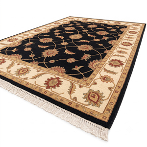 Black <b>Ivory</b> Floral Trellis Wool <b>Rug</b> Rust Gold Botanical Motif Non-Slip Eco-Friendly Hand Tufted Thick Pile Modern Luxury Living - Product Image 2