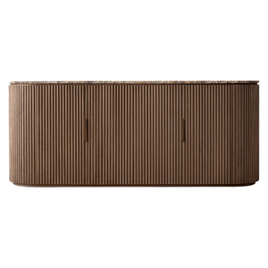 Modern Luxury Dining <b>Sideboard</b> Solid Teak Walnut Finish Marble Top Fluted Door Design Rounded Edge Spacious <b>Storage</b> Eco-Friendly - Product Image 3