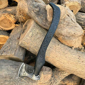 Viking Axe Industrial Grade Carbon Steel Blade Norse Culture Inspired Decorative <b>Tool</b> Wooden <b>Engraved</b> Head Collectible Display - Product Image 1