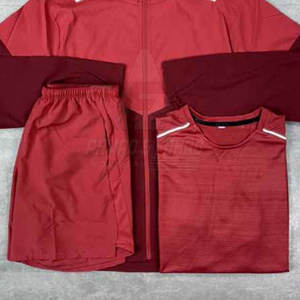 Ensemble de survêtement unisexe rouge à capuche et fermeture éclair intégrale 2-en-1, en polyester à séchage rapide, coupe droite, avec poches latérales, idéal pour l'été - Product Image 4