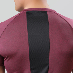 T-shirt à manches courtes pour homme, couleur bordeaux, coupe ajustée, séchage rapide, sportif, col rond, tricoté, longueur normale, couleur unie - Product Image 4