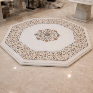 Semi-Precious white Marble <b>Table</b> Durable and Decorative Indian Makrana White Marble Inlay Octagon <b>Table</b> <b>Top</b> - Product Image 3