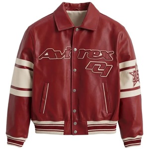 Veste en cuir véritable Avirex USA pour homme |   Tous les Américains sont des Black Bomber |   Veste universitaire en cuir véritable - Product Image 1