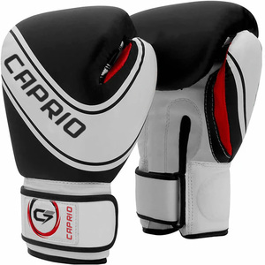 Gants de boxe d'entraînement MMA blancs et noirs 8oz 14oz avec fermeture à lacets et auto-agrippante en cuir PU, logo personnalisé, OEM, marque privée, unisexe - Product Image 1