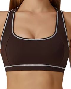 Conjunto Deportivo para Mujer en Color Chocolate Marrón y Blanco con Contraste, Bra Deportivo y Leggings de Cintura Alta, Elástico, para Yoga, Fitness, Gimnasio, Personalizado, OEM, Venta al Por Mayor - Product Image 3