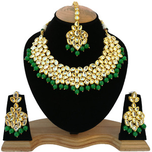 Indian Classic Women's Choker Wedding Engagement Anniversary Party Green Traditional Crystal Kundan Faux Pearl Alloy Gold <b>Gift</b> - Product Image 2