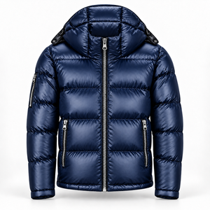 Quilted Shiny <b>Puffer</b> Jacket <b>Mens</b> Winter <b>Coat</b> <b>Long</b> Front Logo High Collar Zip Pockets Warm Outerwear Outdoor Casual Cold Weather - Product Image 1