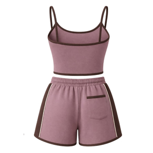 Conjunto Deportivo de 2 Piezas para Mujer, Color Morado, Top Corto sin Mangas con Cordón Ajustable y Pantalones Cortos, Tejido Sólido y Transpirable, para Primavera/Verano - Product Image 2