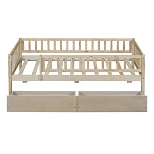 Divano letto in legno a una piazza e mezza con due cassetti, colore naturale - Product Image 4