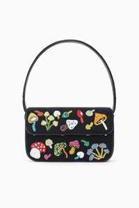 Sac à bandoulière noir perlé avec broderie feuille et perles de verre, pochette de soirée pour femme, sac à main de fête, motif floral abstrait, sacoche - Product Image 3