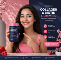 Gomitas de Colágeno y Biotina con Sabor a Fresa de Marca Privada OEM para el Cabello, la Piel, las Uñas y la Salud del Corazón, Sin GMO, Sin Gluten