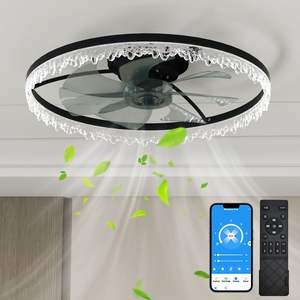 Ventilador de Techo LED de Lujo de 24'' con 5 Aspas Invisibles, Cristal Transparente, Regulable, con Control Remoto y Temporizador, Iluminación para Dormitorio y Sala de Estar - Product Image 1