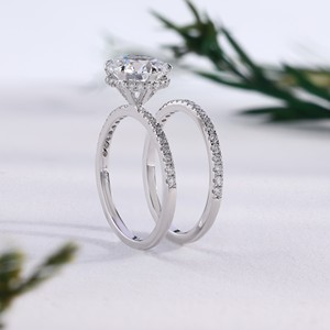 Round Cut White <b>Gold</b> Lab grown Diamond Engagement <b>Ring</b> <b>Set</b> Classic Matching Pave Wedding Band Bridal <b>Ring</b> <b>Sets</b> Fine Jewelry - Product Image 3