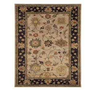 Floral Pattern Rectangle Area <b>Rug</b> Oriental Style Wool Polyester Medium Pile Hand Knotted Non-Slip Rubber Backing Living Room Use - Product Image 1