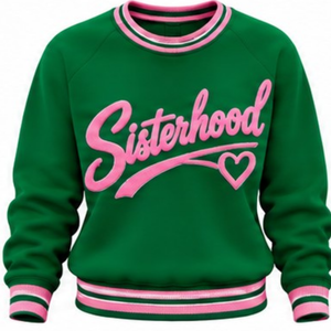 Green Sisterhood Women Crew Neck <b>Sweatshirt</b> Knitted Rib Trim Letter <b>Heart</b> Graphic Long Sleeve Casual Pullover Custom Fashion - Product Image 1