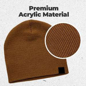 RISING GROW <b>Brown</b> Acrylic <b>Beanie</b> Hat 8.5 Inch Unisex Solid Color Casual Winter Cap Adult Knitted Warm Headwear Button - Product Image 5
