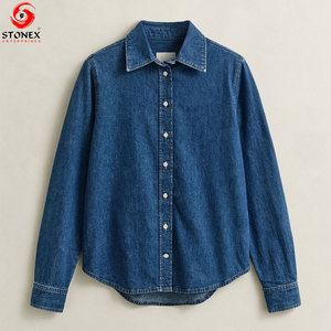 Camisa de Mezclilla de Moda para Mujer, Manga Larga, con Botones, Blusa de Mezclilla Azul, Diseño Personalizado, Proveedor de Ropa al por Mayor OEM ODM - Product Image 3