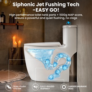 Inodoro compacto de una pieza con asiento cómodo, altura ADA de 17.3 pulgadas, descarga dual alargada de 0.8/1.28 GPF, taza de inodoro estándar blanca - Product Image 3