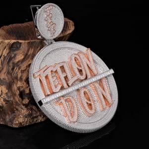 Colgante Personalizado con Símbolo, Plata 925, Redondo, con Incrustaciones de Moissanita VVS, Oro Rosa, Letra en Relieve, Joyería Hip Hop - Product Image 1