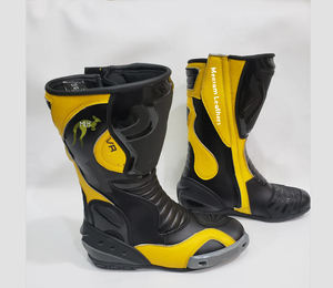 Bottes de moto en cuir pour hommes, design unique et tendance, qualité supérieure, doublure en mesh respirant, style course, ventilées, blanches - Product Image 6