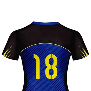 Ensemble d'uniformes de volley-ball pour femmes, bleu, noir, jaune, sublimé, dernier design 2025, 100% polyester - Product Image 5
