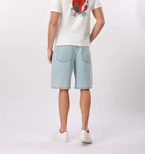 Shorts Bermuda en jean pour homme, taille mi-haute, couleur unie, coton, streetwear, décontracté, braguette boutonnée, délavage clair, poches, respirant, pour l'été - Product Image 2