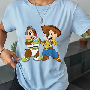 Camiseta con Estampado de Chip y Dale, Estilo Vintage, Algodón, Manga Corta, Unisex, Streetwear, Holgada, Casual, Elegante - Product Image 1