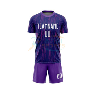 Ensemble de maillots de foot personnalisables pour hommes adultes, 100 % polyester, légers et à séchage rapide, rayés violets, sublimés - Product Image 2