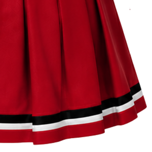 Jupe de cheerleading plissée rouge avec bordure rayée blanche et noire, uniforme de performance athlétique pour femmes et filles, tenue d'équipe - Product Image 5