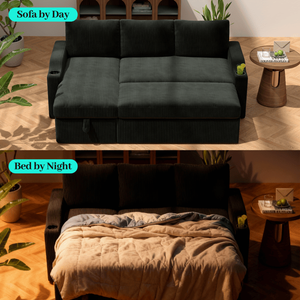 Divano Letto Angolare Moderno Convertibile in Velluto a Coste con Contenitore, Portabicchieri Estensibile e Bracciolo per Soggiorno - Product Image 5