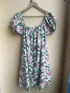 Vestido midi de algodón con estampado floral bohemio, cuello cuadrado, informal, de verano, estampado a mano, estilo vintage, manga corta para mujer - Product Image 2