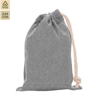 Custom Grey Recycled Cotton <b>Drawstring</b> Shopping <b>Bag</b> 40x50 cm 225 GSM Reusable Eco Friendly Promotional Cotton <b>Bag</b> - Product Image 1