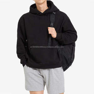 Sweats à capuche surdimensionnés OEM pour hommes Sweat-shirt en molleton de coton épais pour l'hiver à imprimé bouffant Sweat à capuche noir uni pour hommes sans ficelle - Product Image 6