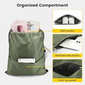 Hemistyles HM-W46 White Nylon <b>Drawstring</b> <b>Backpack</b> with Front Zipper Pocket 30-40L Capacity for Gym Sports Travel & Outdoor Use - Product Image 3