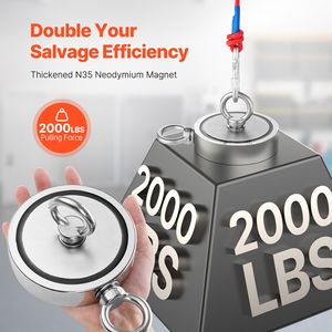 Kit de Pesca Magnética de Neodimio de Doble Cara de 2000 LBS/907 Kg, Fuerte Fuerza de Tracción con Tierras Raras para Imán de Elevación - Product Image 2