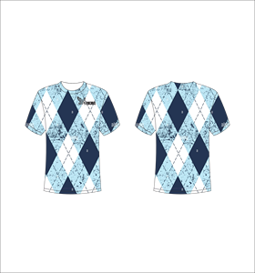 Camiseta de Manga Corta para Hombre con Patrón Argyle, Azul, Blanco y Marino, Cuello Redondo, Casual, Transpirable, Corte Regular, Tejido de Poliéster - Product Image 1