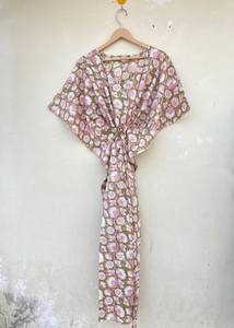 Vestido Kaftán Informal de Verano con Estampado Floral Tropical, sin Mangas, de Algodón, para Mujer, Ropa de Playa, Disponible en Rajasthan - Product Image 4